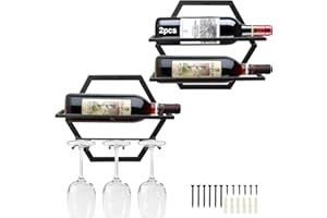 Giyiprpi Casier à Vin Mural en Métal, Support de Rack de Verres à Pied Porte-Bouteilles de Vin, Stockage de Vin Mural en Fer Forgé pour Cave à Vin Decoration Murale au Salon (AB)