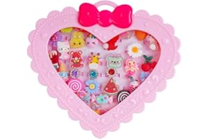 Osdue Pierścionki na biżuterię dla małej dziewczynki, w pudełku, regulowane, każdy inny, zestaw biżuterii księżniczki, prezent dla małej dziewczynki, do zabawy, przebrań