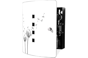 ‎BANJADO banjado® Design Schlüsselkasten aus Edelstahl mit Motiv Pusteblume 2 für 10 Schlüssel - Schlüsselschrank zur Schlüssel Aufbewahrung 24 x 21,5 x 7cm groß mit praktischem Magnetverschluss