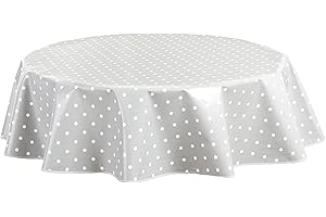 Home Direct Tovaglia in Tela Cerata plastificata Rotonda 140 cm Pois Piccolo Grigio chiaro