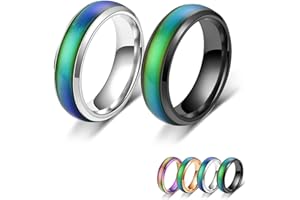 Bymivofun Set of 2 Mood Rings, Temperature Emotion Ring, Stainless Steel Colour Changing Mood for Boyfriend, Girlfriend, Daily Party, Birthday, Valentine's Day, Anniversary