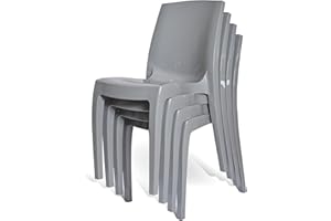 4 FRONT FURNITURE 4 x GARDEN Chairs Grey Gloss | Stackable,100% Recyclable, Strong, Stain & UV Resistant, Made in UK, Easy to Clean, Durable, Stylish, Comfortable, Garden, Patio, Lawn, Balcony, Outdoor