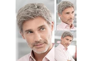 Qnbiar Herren Kurze Graue Perücke Natürliche Schichten Kostüm Halloween Synthetische Hitzebeständige Haare Herren Ersatzperücke