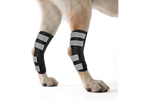 OHCOZZY Ginocchiera per Cani 2 Pezzi con Cinturini Riflettenti，Anti-Leccamento Tutore per Zampe Posteriori del Cane Che Fornisce Supporto Articolare per la Guarigione di Ferite e Distorsioni,L