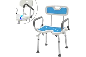 UISEBRT Sedia da doccia con braccioli e schienale rimovibili, sgabello da doccia regolabile in altezza, con piedini antiscivolo, fino a 150 kg, sgabello da doccia per anziani