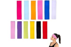 ELEGANCE-GO Yoga Cotton Headbands, Pack of 12 Elastic Sweatbands, Stretch Sweatband, Ballet Headband, Headband for Men and Women, Training and Fitness (20 x 5 cm)