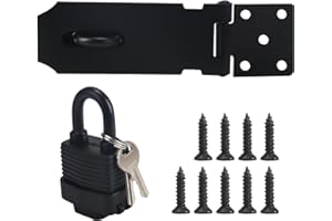 Zythrem 4Inch Door Latch Hasp with Door Padlock and Screw Stainless Steel Door Lock with 2 Keys Heavy Duty Hasp and Staple with Padlock Waterproof Shed Door Lock for Bedroom Garden Gate Cabinet Black