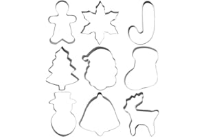 WSELTRIUM Lot de 9 Emporte-pièces en Acier Inoxydable pour Biscuits de Noël - Formes: Bonhomme de Neige, Père Noël, Sapin, Flocon de Neige, etc. - Pour DIY Pâtisserie et Cuisine