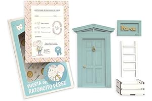 Silu- Puerta Ratoncito Perez para Pared, con Caja para el diente de leche y certificado de recogida, fabricado en Madera y Pintado a mano, fácil montaje (Verde Menta)