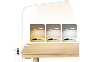 ‎LEPRO Lepro LED Schreibtischlampe Klemmbar, Tischlampe Architektenlampe mit Schwenkarm, Augenschutz Klemmleuchte USB, 3 Farben & 10 Helligkeitsstufen Dimmbar Tischleuchte für Büro, Weiß