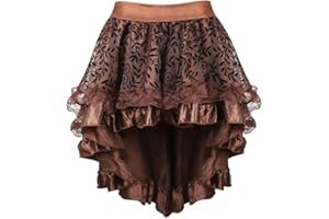 JUTRISUJO Jupe Femme Dentelle Asymetrique Steampunk Renaissance Vintage Rétro Sexy Médiévale Taille Elastique