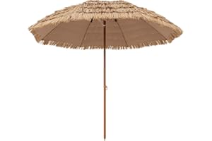 COSTWAY 1.8m/1.9m/2m Garden Hawaii Parasol, Folding Tilting Thatch Tiki Sun Umbrella with 8 Ribs, Tropical Hawaiian Straw Sunshade for Patio Pool Balcony Backyard (205 x 222cm)