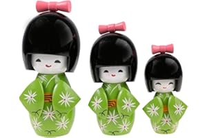 lachineuse Japońskie lalki trio Kokeshis - zielony odcień