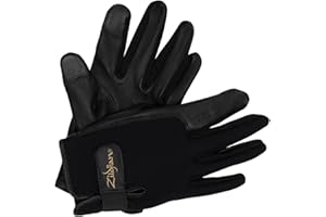 Zildjian – Guanti da batterista touchscreen ZXGL0012, taglia M, pelle di agnello, retro traspirante, chiusura regolabile, compatibili con dispositivi touchscreen, colore nero con logo dorato