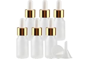 TIANZD 6 Pezzi 10 ml Bottiglie Contagocce in Vetro Trasparente Opaco con Pipetta Tappo a Vite Oro per Oli Essenziali, Contenitori di Aromaterapia, Cosmetici