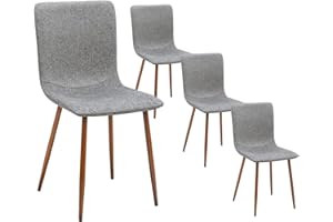 Homy Casa Juego de 4 sillas de comedor tapizadas de lino, sillas de cocina pequeñas sin reposabrazos, sillas de comedor, respaldo cuadrado de patas de metal de nogal, color gris