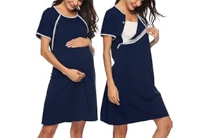 Sykooria Women's Maternity Nightdress Breastfeeding Nightwear Short Sleeve Nursing Nightgown Button Down Sleep Shirt V Neck Pajama Tops Soft Loungwear For Pregnant Women