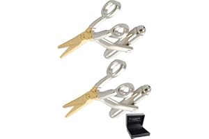 COLLAR AND CUFFS LONDON - Boutons de Manchette avec Boite-Cadeau - Grand Qualité - Les Ciseaux - Laiton - avec Placage d'or - Couleur Argent et Or - Coiffeur Couture