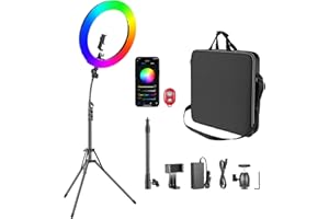 NEEWER Luce Anulare RGB18-APP RGB 18" Controllo APP con Stativo e Portatelefono, Ring Light Dimmerabile 42W Bicolore 3200K-5600K CRI97+, 0-360 a Colori, 9 Scene per Selfie Photobooth Trucco Fotografia