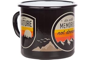 MUGSY Mountains Memories Nature - Tazza smaltata, resistente e infrangibile, colore: nero, 330 ml