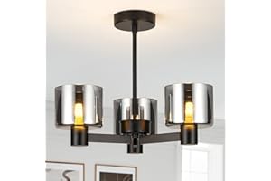 HARPER LIVING 3 Lights Chandeliers Ceiling Light, Matt Black Finish Semi Flush Ceiling Lamp with Smoked Glass Shades, 3xG9 Modern Ceiling Lighting for Living Room Bedroom Kitchen Hallway