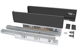 Emuca - Kit cassetto per cucina o bagno, altezza 178 mm, prof. 500 mm, 40 Kg, chiusura soft, pannelli no inclusi, Acciaio, grigio antracita