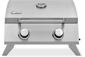 tepro Tischgasgrill Chicago, 2 Brenner mit je ca. 3 kW Leistung, Piezozündung, Thermometer, Maße ca. 54 x 45,5 x 36 cm, Silber