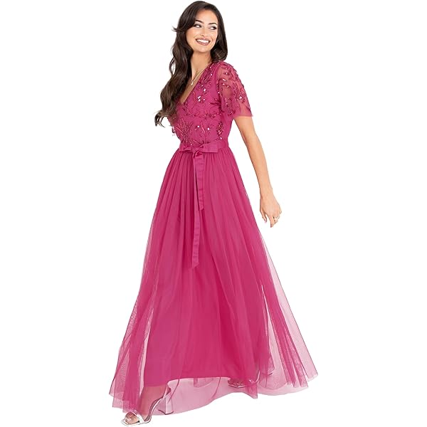 Ever-Pretty Avondjurk voor dames, lang, gast, bruiloft, chiffon, lange mouwen, V-hals, A-lijn, chic, EE01981-P, Bordeaux, 36
