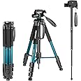 Neewer Portable 70 inches/177 centimeters Aluminium Alloy Camera Tripod Monopod with 3-Way Swivel Pan Head,Bag for DSLR Camera,DV Video Camcorder,Load up to 8.8 pounds/4 kilograms Blue(SAB264)