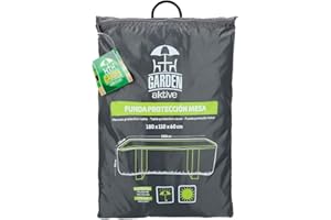 AKTIVE Housse de Table de Jardin 200X130X60 cm, Rectangulaire Imperméable, Polyester 100 g, M² Résistant, Fermeture Réglable, Protection Contre la Poussière et la Pluie, Sac Inclus (61501)