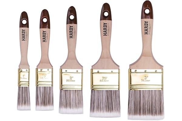 HARDY WORKING TOOLS Set de pinceaux à peinture plats 5 pièces, 1 pièce – 25, 35, 50, 60, 75 mm de largeur, avec manche en bois, laqué Série *45*, 5PCS, A0282-050100