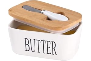 HASA ZONE Butter Dish with Lid and Knife, 650ML Large Ceramic Butter Dish Double Silicone Seals Butter Box Use to Storage Home Made Butter, Nuts and Cheese