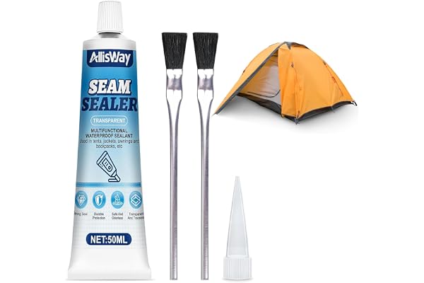 AllisWay Seam Grip, 50ml Etancheité Couture, Scellant Couture Imperméable, Transparent Seam Sealer, Pour Tentes, Vestes, Auvents et Sacs à Dos, Comprend 2 Brosses