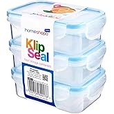 HOMESHOPA Plastic Airtight Food Storage Container, 3 Pack-240ml Leakproof Rectangle Clip-Lock Lid Storage Box, Stackable, BPA