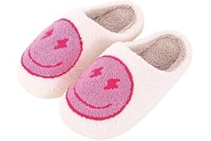 GYOSHI Girls Boys Smile Face Slippers, Toddler Girl Winter Retro Soft Plush Slippers, Big Kids House Shoes