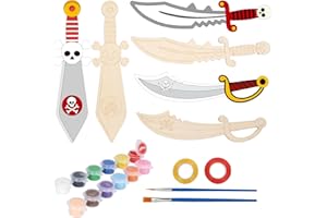 Matogle 6pcs Bricolage Épées d'Enfants en Bois à Colorer avec Peinture et Pinceaux pour Loisir Créatif Fête Anniversaire Pirate Jouet Carnaval Halloween Artisanat Classe