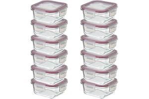 CASASELECCION 12 Tuppers de Cristal Hermético con Tapa 310 ml para Comida - Forma Cuadrada, Uso Apto en Horno/Microondas/Lavavajillas/Congelador, Sin BPA