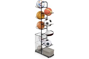 GOPLUS Bollställ för sportutrustning, basket förvaringshylla med 7 steg, multifunktionell bollförvaring, bollhållare boll för