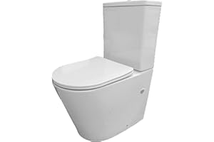 Bricodomo Inodoro Round compacto adosado a la pared con salida dual y sistema rimless, Blanco, Acrilonitrilo butadieno estireno (ABS)