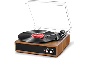 Record Player, FYDEE Vinyl Record Player with Built-in Stereo Speakers, 3-Speed 33/45/78 RPM Vinyl Player, Bluetooth Turntable for Vinyl Records, Supports RCA Output and AUX Input - Dark Orange