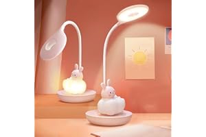 FemKey Lampada da Scrivania Bambina, Led Lampada da Tavolo 5 Luminosità 3 Modalità, Lampada Lettura Bambini Ricaricabile, Luce da Tavolo Bambini Senza Fili, Lampada da Scrivania Ragazza, Coniglio Rosa