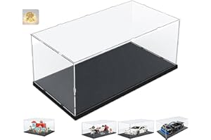 ELEPURE Vitrine Acrylique pour Collection pour Lego 10330 10295 10337 10353 43268 76450 42176 42160 10300 75435 Figurine Voiture, Épaissie Boite Plexiglas Transparente Vitrines LED, Noir Intérieur 40x20x20cm