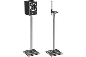 ELIVED Speaker Stands Height-Adjustable for Satellites up to 5 kg, Set of 2 Floor Stands, Universal Compatible with Samsung Sony, Holds Satellite & Small Bookshelf Speakers, Black EV5032