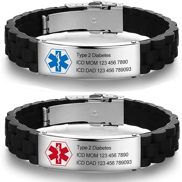 Bracciale Medico SOS Personalizzato, Regolabile Uomo E Donna, Acciaio Inox E Silicone, Incisione Gratuita, Allergie E Diabete - 2