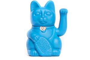 DIMINUTO CIELO Gato de la Suerte chino - Lucky Cat - Maneki Neko. AZUL PITUFO, L (12x9x18cm)