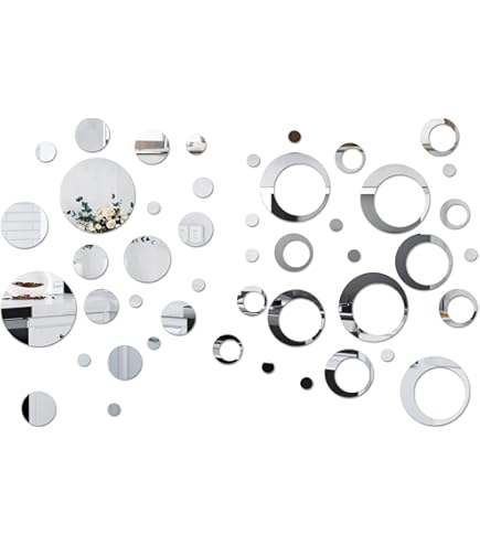 72 Pièces Miroir Stickers Muraux Rond 5 Tailles Acrylique