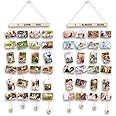 MOVEONSTEP Set of 2 Hanging Photo Display with 40 Clips Photo Display Board for Hanging Prints, DIY Wood Picture Frames Collage for Home Decoration (2 Sheets Alphabet & Number Stickers)