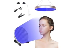 YEZMEK Solarium pour la maison - Lampe de bronzage à lumière bleue 50 W avec 250 LED - Pour le visage et le corps - Avec support de table, suspension et masque pour les yeux - 460 nm - Luminothérapie