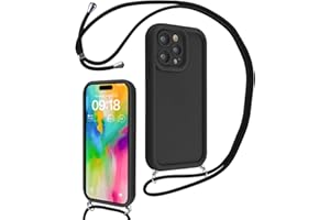 Coalbooliy Handyband für iPhone 16 Pro Hülle 6,3" mit Band, Handyhülle Kameraschutz Weiches Silikon Necklace Stoßfeste Schutzhülle mit Kordel zum Umhängen Cover für Mädchen Frauen, Schwarz