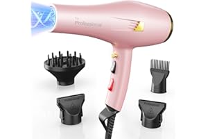 Dekuri Ionic Hair Dryer for Women – Fast Drying, Smooth Finish, with Diffuser & Comb, 2 Speeds 3 Heats, Cool Shot, Professional Hairdryer (Pink)